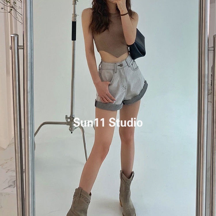 Jiashucheng Quần Short Denim Lưng Cao Ống Rộng Thời Trang Mùa Hè Dành Cho Nữ