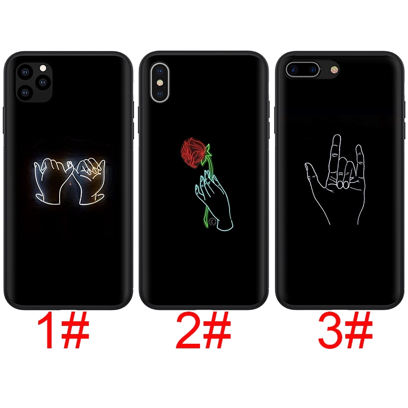 Ốp điện thoại mềm nền đen họa tiết cử chỉ tay E16 cho Apple iPhone 11 Pro XS Max XR X 8 7 6S 6 Plus 5S 5 SE 2020