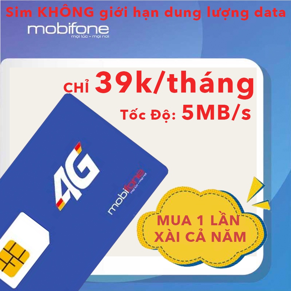 [DTHN] Sim 4G Mobifone 12DTHN SỬ DỤNG DATA MAX DUNG LƯỢNG, KHÔNG GIỚI HẠN TỐC ĐỘ TRUY CẬP INTERNET