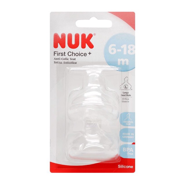 Núm ty silicon Nuk các sz M-L cho bé từ 0-6m và 6-18m dùng cho bình cổ rộng và cổ nhỏ - Đức