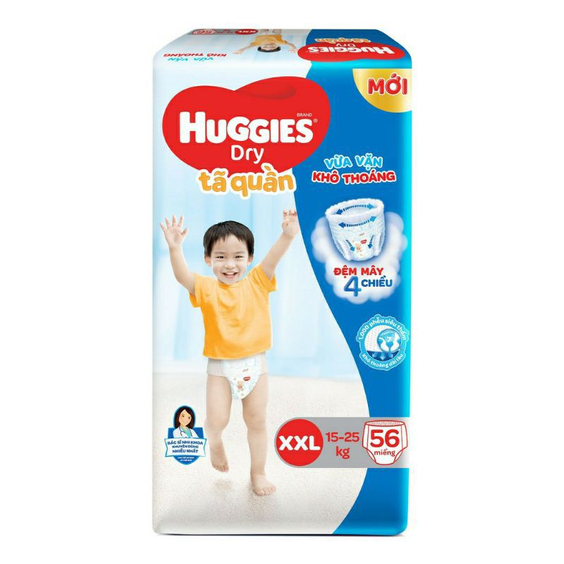 [ Mẫu mới] Tã quần Huggies Dry Super Jumbo M74/L68/XL62/XXL56