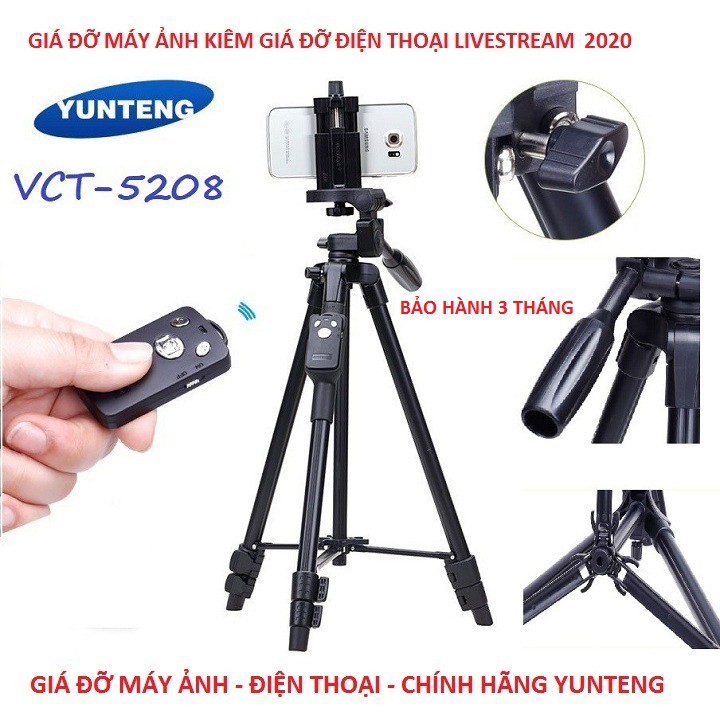 Chân Máy Ảnh Camera, Giá Đỡ Điện Thoại Chuyên Nghiệp Yunteng VCT 5208 Livestream | WebRaoVat - webraovat.net.vn