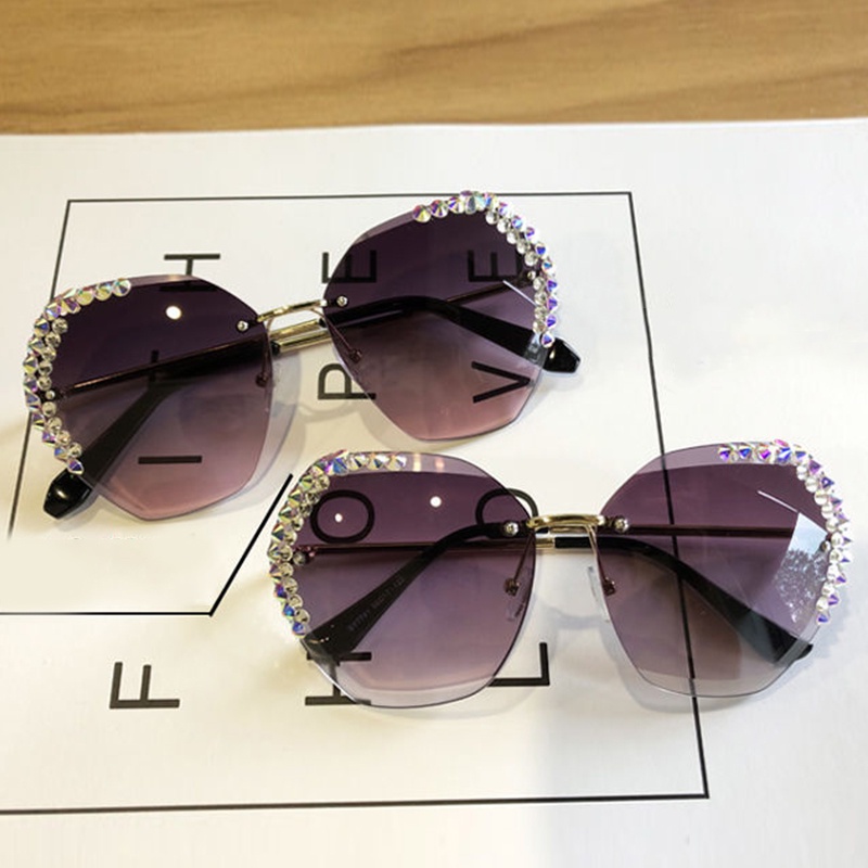 Alicimore Kính Mát Kim Loại Không Viền Cắt Không Viền Đính Kim Cương Trang Trí Cá Tính