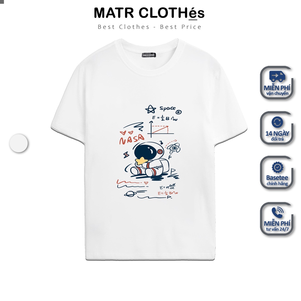 Áo thun trắng nam nữ in hình Astronaut Math tay ngắn form rộng Unisex