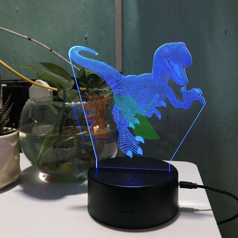 Đèn ngủ, đèn trang trí Led 3D, Đèn ngủ 7 màu mini hình Khủng Long Raptor