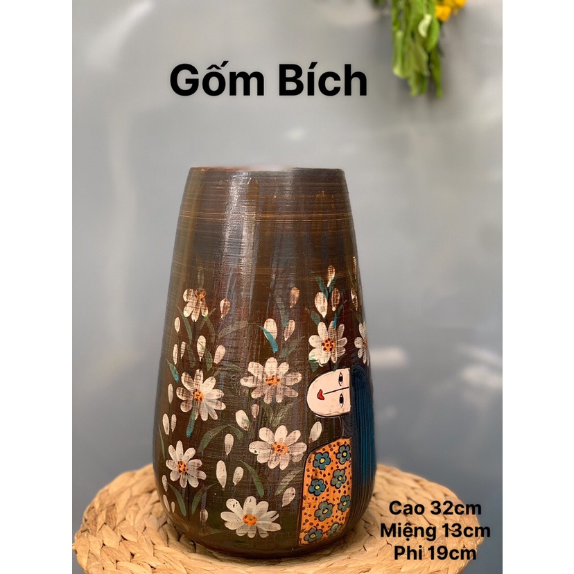 Bình Hoa Lọ Hoa Dáng Giọt Nước Men Mộc Cao 32cm Gốm Sứ Bát Tràng - Gốm Bích