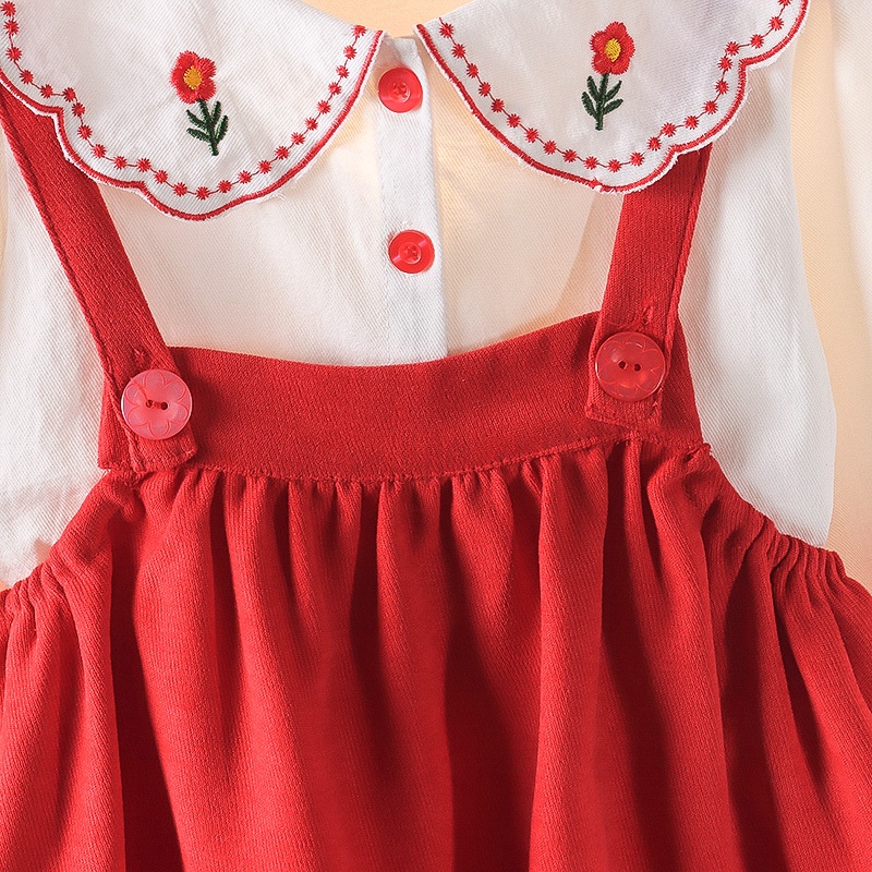 Bộ Đầm Dài Tay + Váy Yếm Xinh Xắn Theo Phong Cách Hàn Quốc Dành Cho Bé 0-4 Tuổi