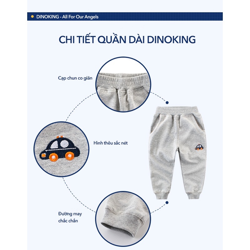 Quần thu đông bé trai DINOKING Quần dài cho bé xuất dư chất thun cotton mềm mịn họa tiết oto cho trẻ em 2 - 8 tuổi QD02