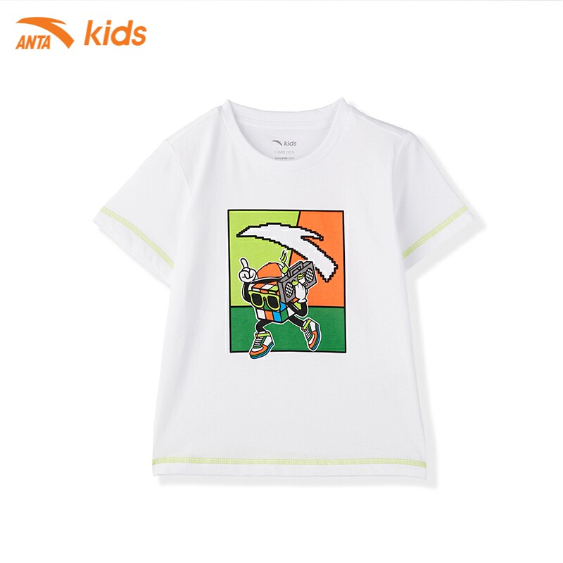 Áo phông thể thao bé trai Anta Kids W352129147-1, chất cotton co giãn 4 chiều, thấm hút mồ hôi nhanh