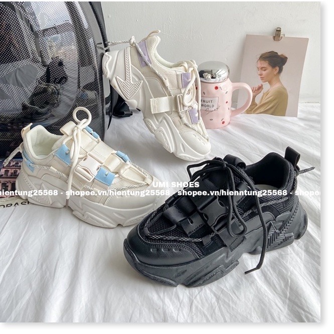 Giày thể thao nữ ulzzang khuy cài ngang mũi tên đế độn cao 5 cm đi học chơi cá tính phản quang mẫu m
