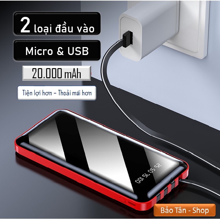 Sạc dự phòng 20.000mAh 4 cổng sạc lightning / type-c / micro / USB màn hình LCD đèn led kép chất lượng cao