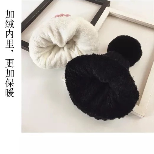 Mũ Len Dệt Kim Màu Trơn Đính Quả Bông Phong Cách Thời Trang Hàn Quốc