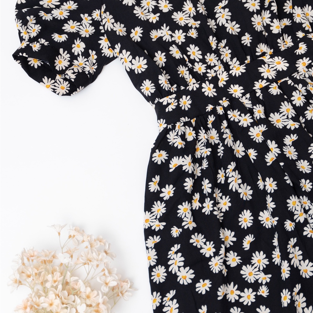 Váy hoa nhí, đầm maxi hoa nhí HECCI phối cổ ren dáng xòe nữ tính V72