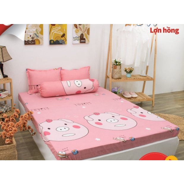 Bộ Ga gối 1m8x2m1 ga 2 vỏ gốiCotton Poly-MẪU HEO CUTE