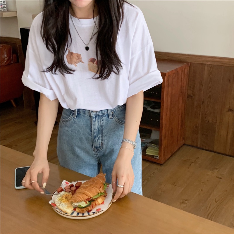 Áo Thun In Hình Mèo Dễ Thương 49116