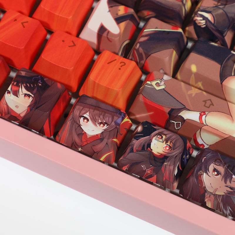 Hu Tao keycap Cherry Profile Genshin Impact theme keycap PBT DYE-SUB bàn phím cơ Truyền ánh sáng keycap 108 phím