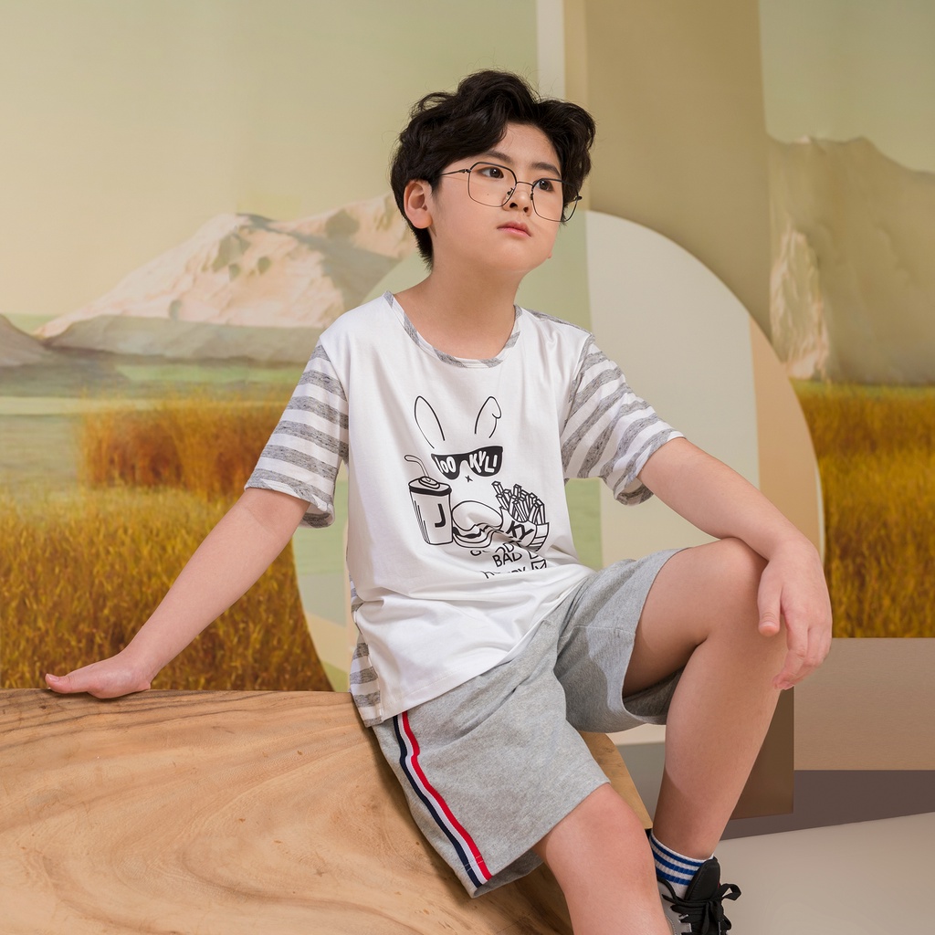 Bộ quần áo thun JOOKYLI bé trai màu xám 94B0548