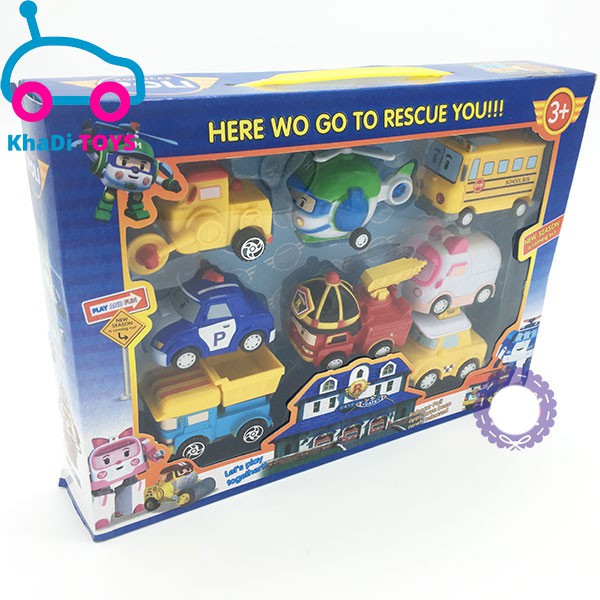 Đồ chơi xe ôtô Robocar Poli xe hơi chạy trớn hộp 8 xe