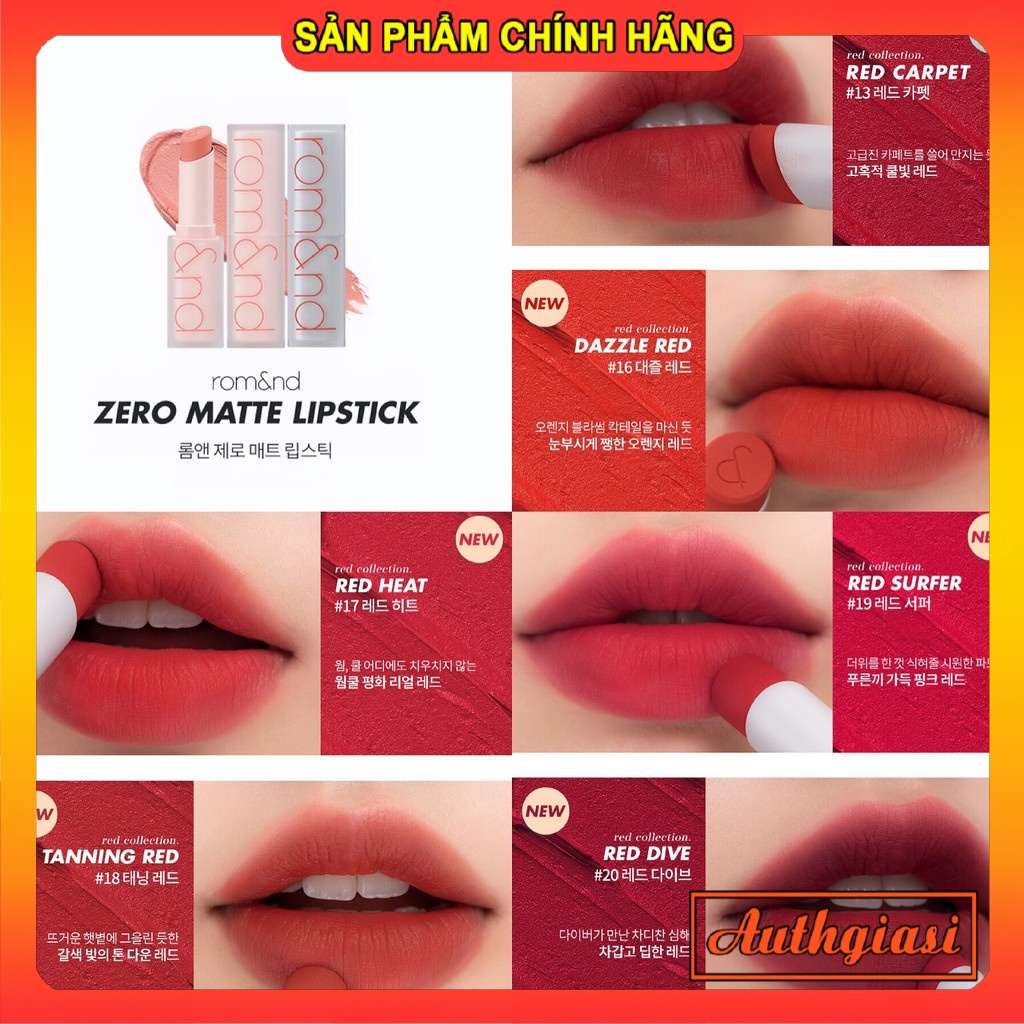 Son Thỏi ROMAND Zero Matte Lipstick siêu lì mềm mịn môi