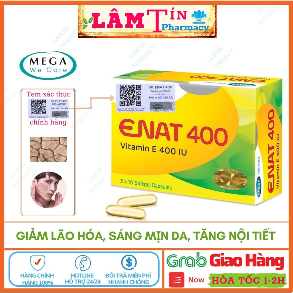 ENAT 400 - Natural Vitamin E 400 UI (Hộp 30 viên) - Viên uống giúp da căng mịn, chống oxy hoá, tăng nội tiết