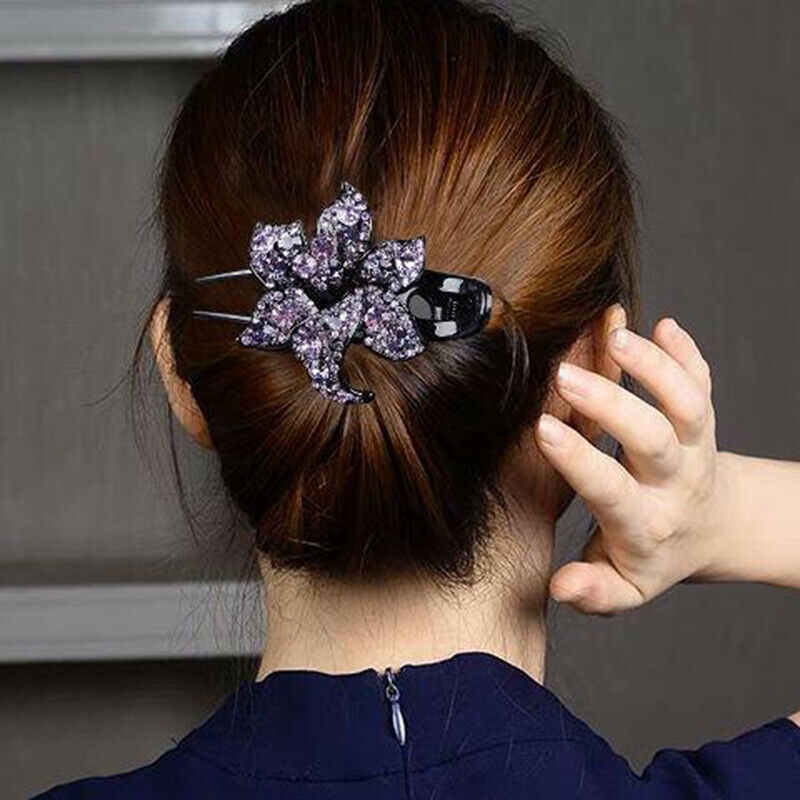 Kẹp tóc mỏ vịt Haimeikang hình hoa đính đá thanh lịch cho nữ