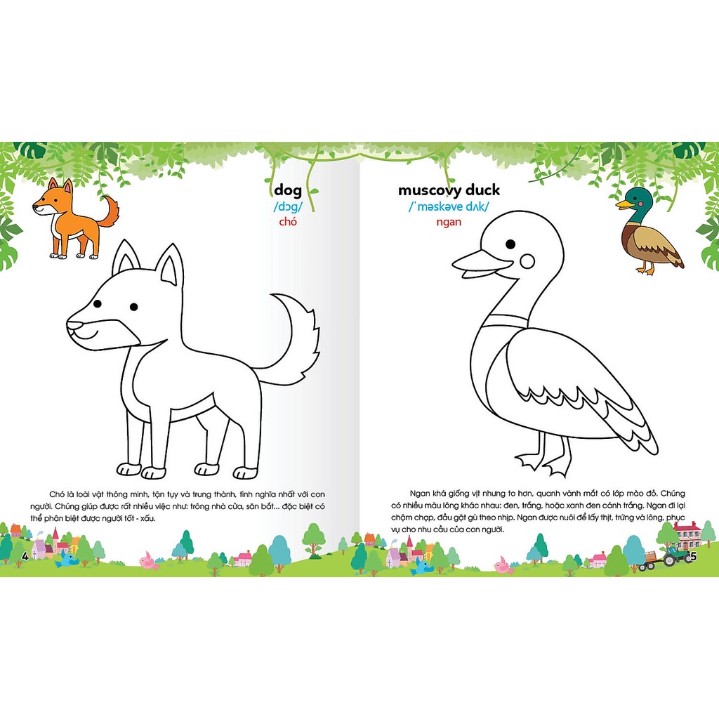 Sách Colouring 365 ngày Tô màu - KHÁM PHÁ THẾ GIỚI PHÁT TRIỂN TRÍ TUỆ - Động vật nuôi, Chim, Cá (Cuốn 1)