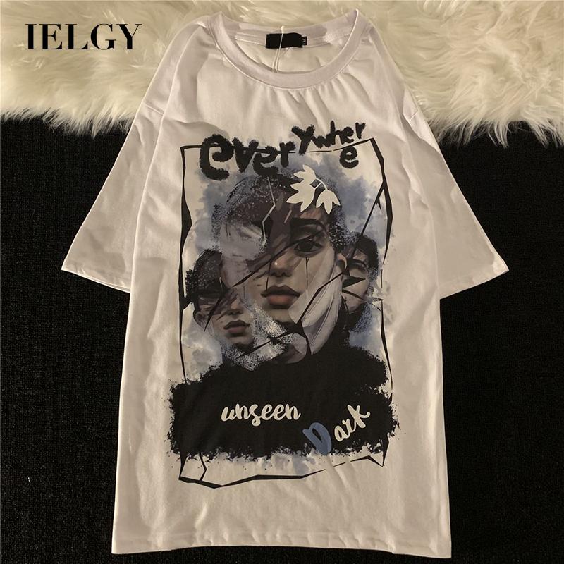 Áo thun IELGY ngắn tay dáng rộng in họa tiết phong cách retro thời trang hè cho nữ
