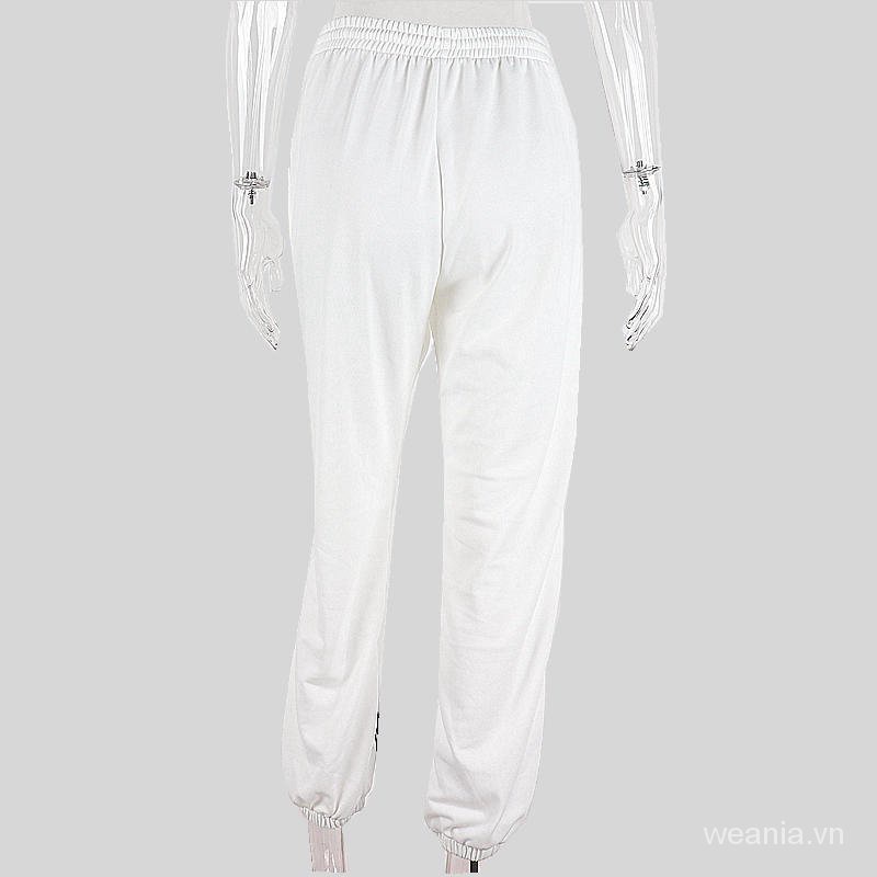 Quần dài lưng cao phối dây rút in chữ cá tính cho nữ