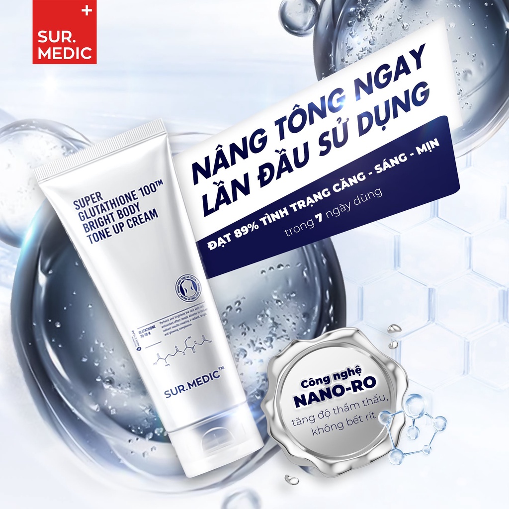 Kem Dưỡng Trắng Da Toàn Thân Sur.Medic Super Glutathione 100 Bright BODY Tone Up Cream