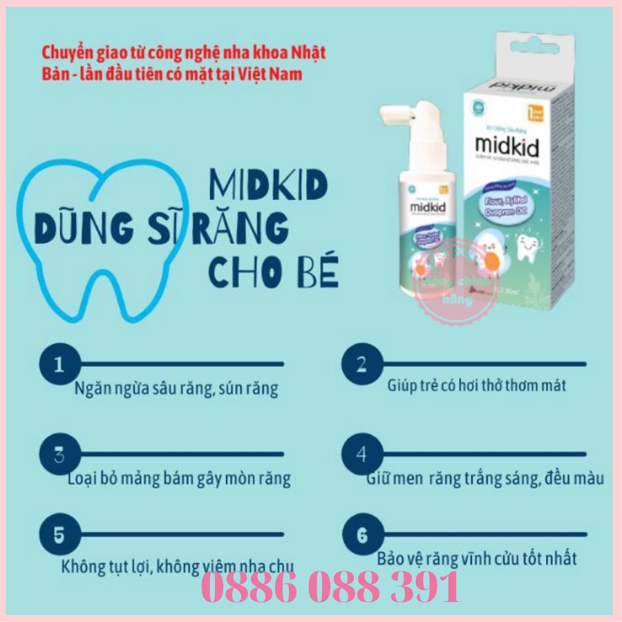 Xịt chống sâu răng cho bé Midkid 30ml hàng chính hãng