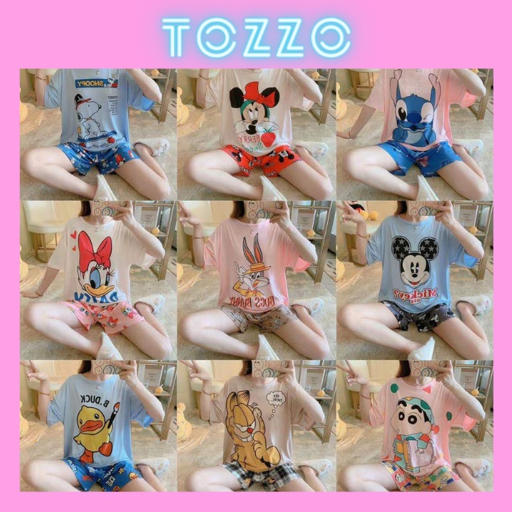 Đồ bộ bigsize nữ cộc tay mặc nhà mùa hè in hình cute dễ thương vải thun cotton TOZZO BC3D01