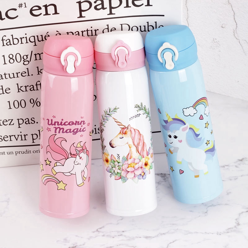Bình nước thép không gỉ in hình ngựa một sừng hoạt hình Hàn Quốc