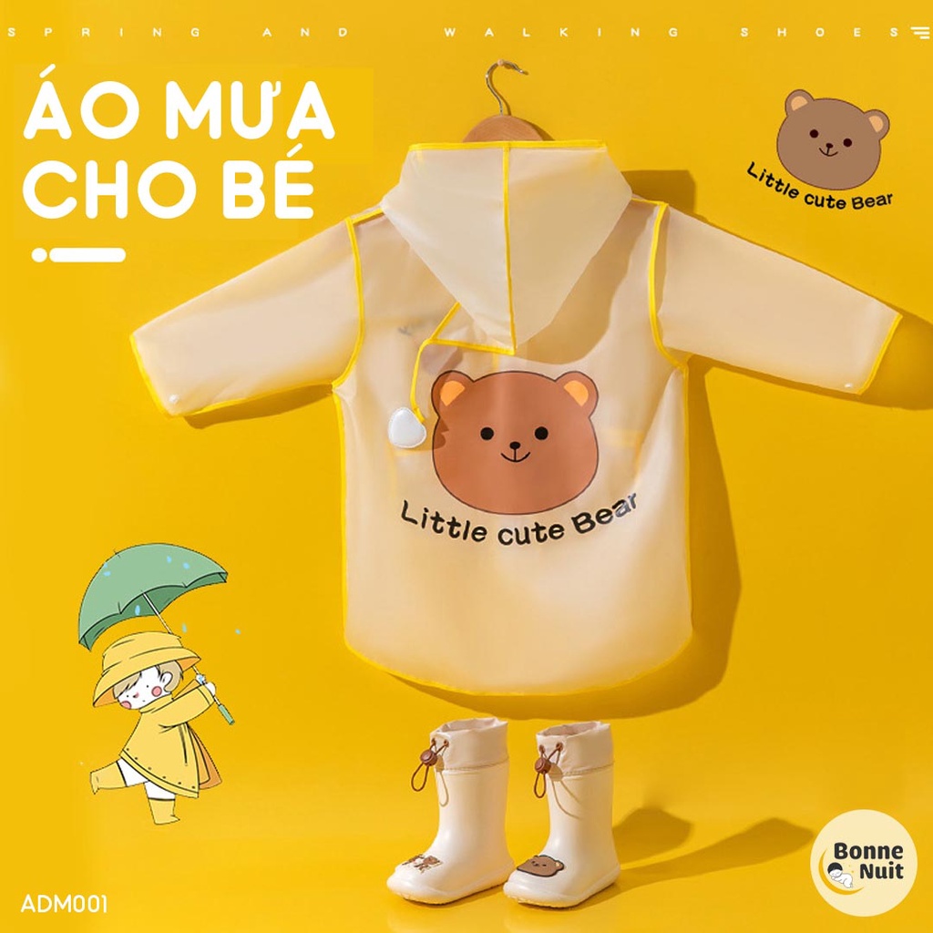 Áo mưa cho bé cao cấp ⭐️đủ size cho bé từ 1-9 tuổi ⭐️ Họa tiết gấu vàng siêu yêu