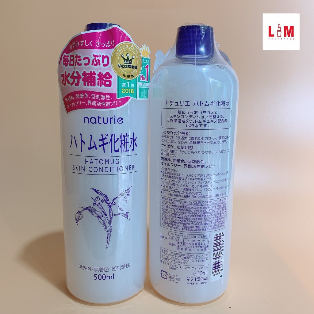 Nước hoa hồng cấp ẩm dưỡng trắng chiết xuất Ý Dĩ Naturie Hatomugi Skin Conditioner 500ml [Chính Hãng]