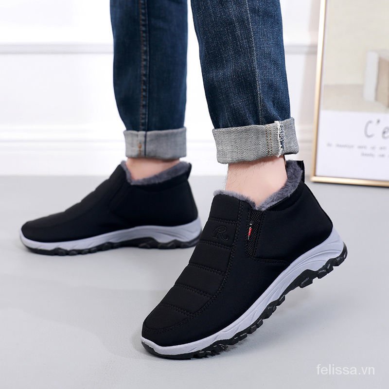 Giày bốt cotton lót lông cừu đế mềm giữ ấm mùa đông phong cách Bắc Kinh cổ điển dành cho nam và nữ