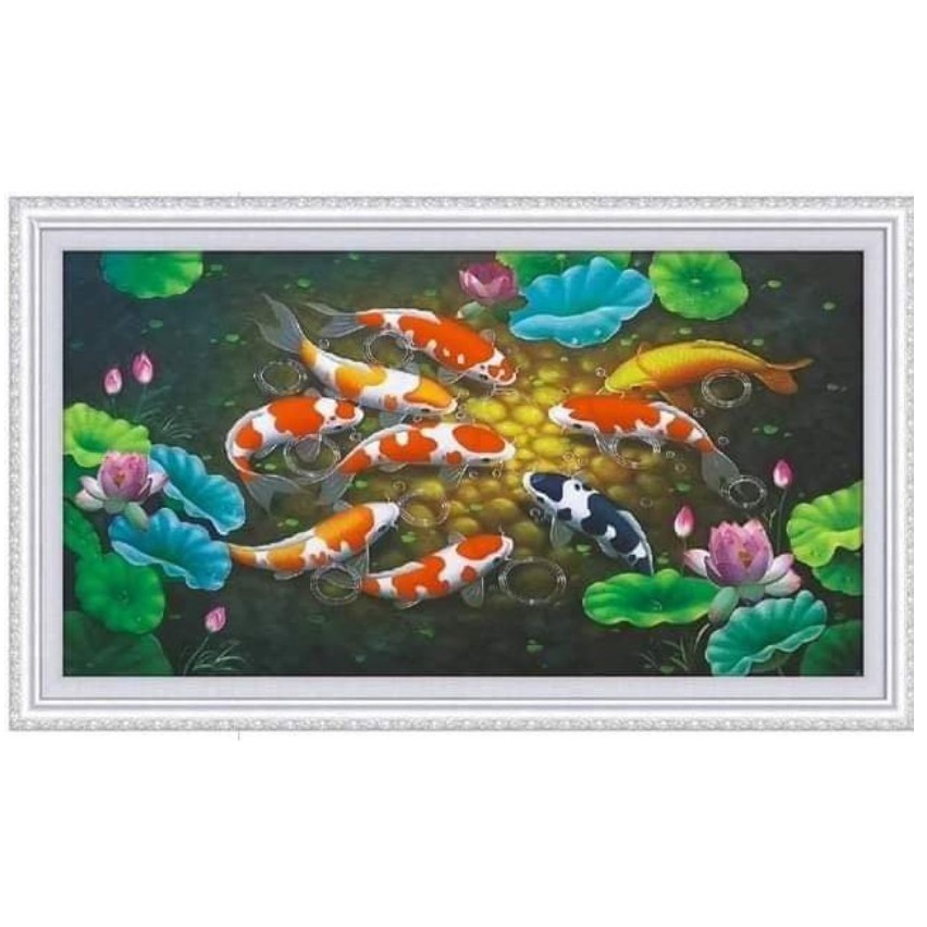 Tranh Đính Đá CÁ CỬU NGƯ QUẦN HỘI (ĐÁ ABC CAO CẤP). Kích Thước: 1m20 x 60cm - 1m60 x 70cm