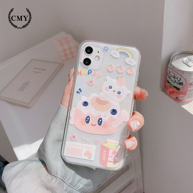 Ốp điện thoại TPU silicon in họa tiết mèo và quả đào cho iPhone11/11Pro 11pro Max X XR XS XS MAX 6 7 8 plus SE | BigBuy360 - bigbuy360.vn