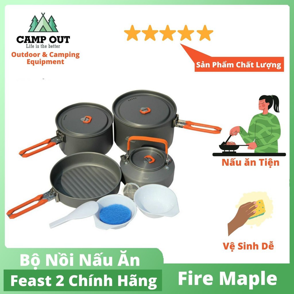 Phụ kiện dã ngoại thương hiệu Fire Maple Feast 2 bộ nấu cắm trại 6 vật dụng tiện dễ gọn Campout A093