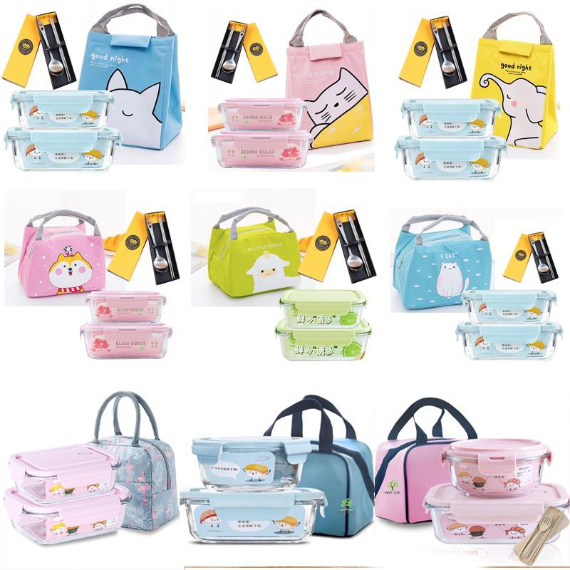 Hộp Đựng Cơm Thủy Tinh Chia Ngăn Cao Cấp Tặng Túi Giữ Nhiệt - Hộp Đựng Thức Ăn Có Thể Dùng Lò Vi Sóng, Tủ Lạnh VT268