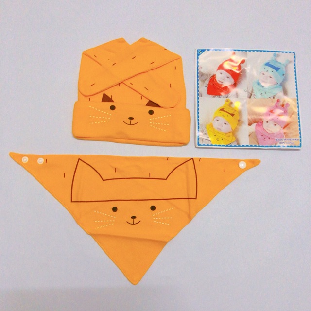 SET KHĂN + MŨ MÈO 100% COTTON CHO BÉ TỪ 3TH - 3T(MẪU 5)