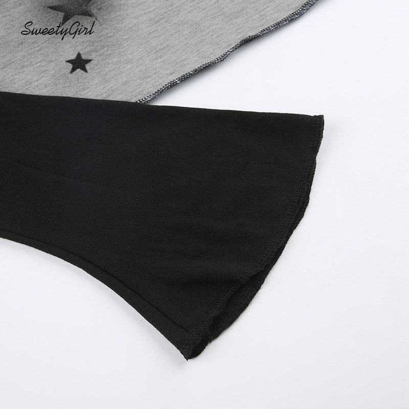 Áo Thun Tay Dài Cổ Tròn In Hình Ngôi Sao Phối Màu Tương Phản Thời Trang 2022 Cho Nữ