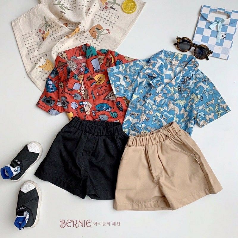 Set bộ The sea áo sơ mi quần cộc bé trai bé gái mặc đi biển cực chất
