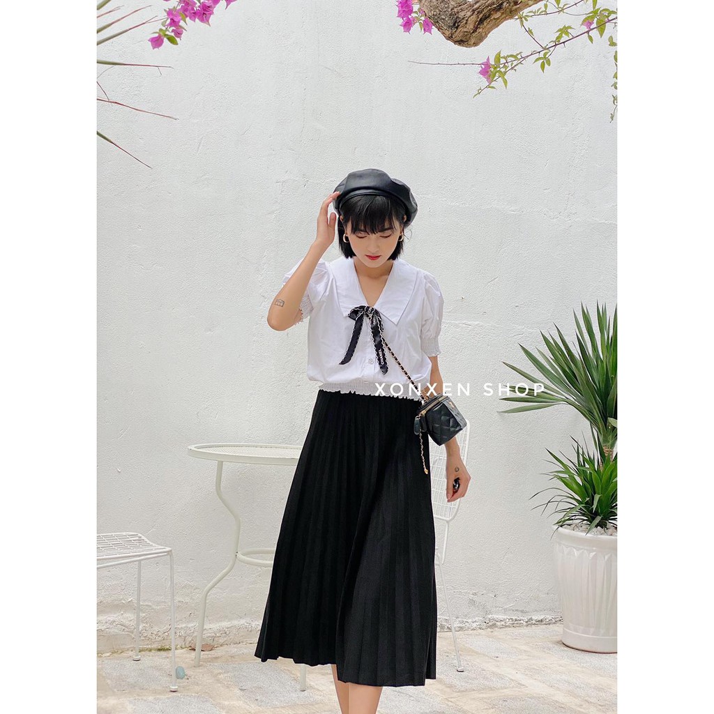 Áo kiểu bo eo cổ bẻ cực sang chảnh Xonxen shop size s m mã 05