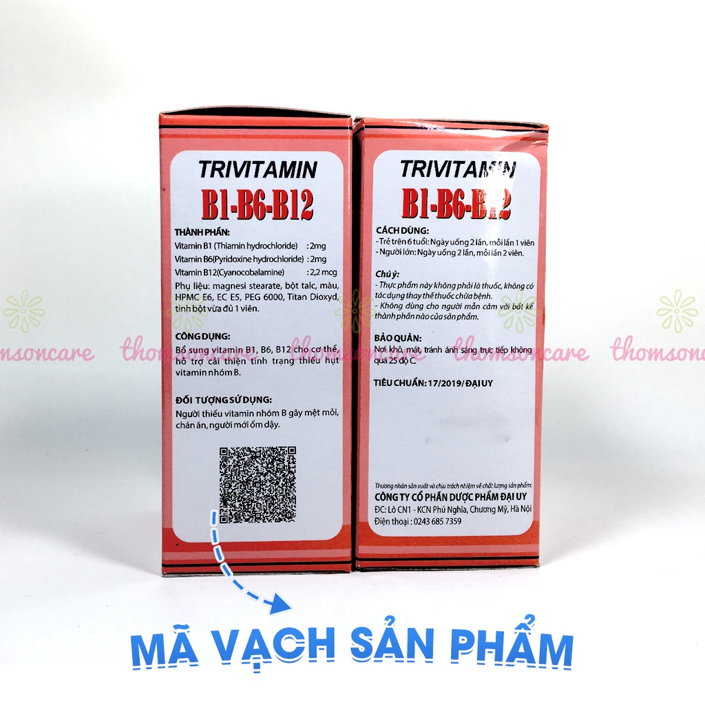 Vitamin 3B Trivitamin Hộp 100 Viên Nén Đ.Y - Bổ Sung Vitamin Nhóm B B1 - B6 - B12 Giúp Tăng Cường Sức Đề Kháng