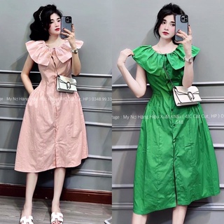 Váy cổ bèo midi chiết eo