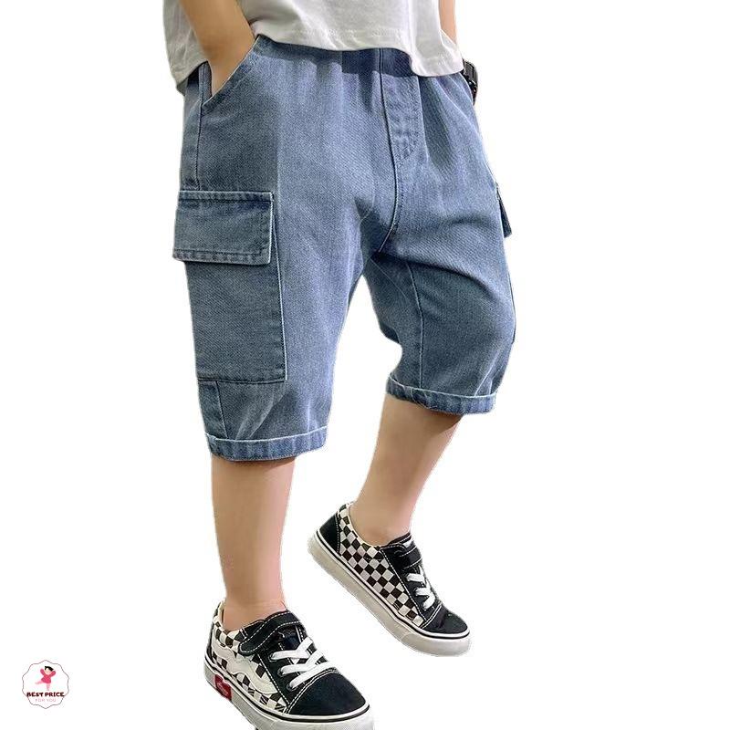 Quần short lửng ngố cho bé trai 7 8 9 10 11 12  tuổi ☑️ Thời trang quần bò jean size đại 25kg 30kg 35kg 40kg