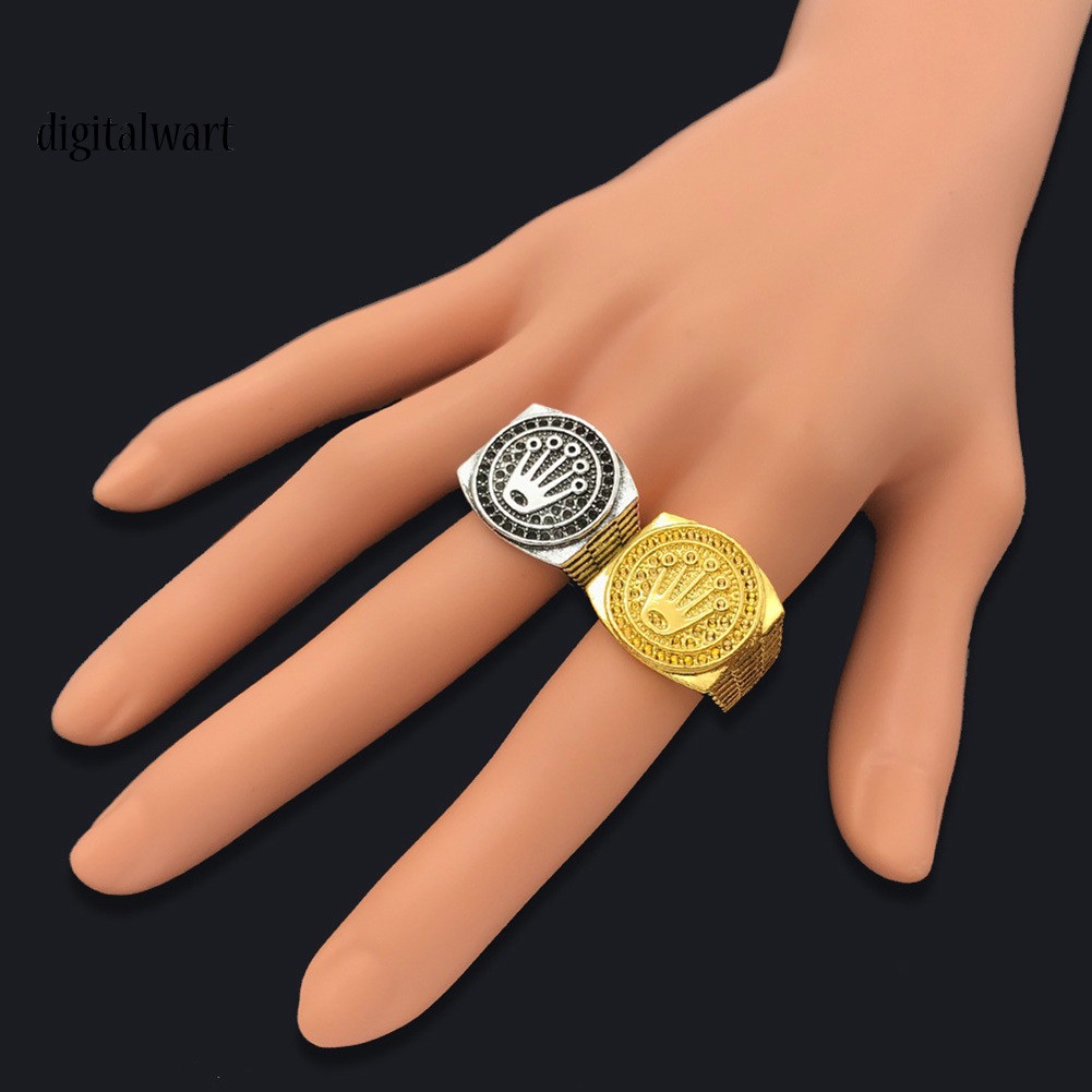 Nhẫn Khắc Hình Vương Miện Đính Đá Thời Trang Cho Nam Nữ