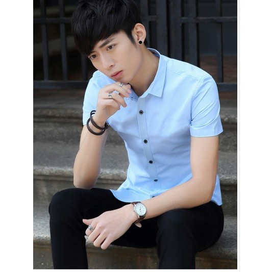 Áo sơ mi nam chất đẹp ngắn tay(màu xanh)