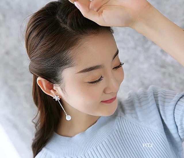 BÔNG TAI HOA KÈM TRAI DÁNG DÀI - BÔNG TAI NỮ BẠC TA