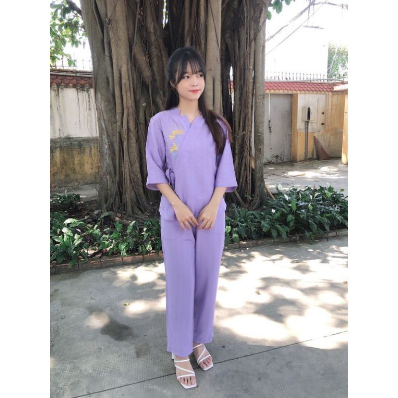 đồ lam đi chùa mẫu ngôi sao chất tơ mát min